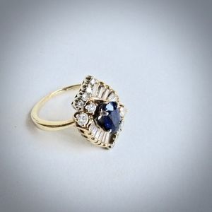 14Kt Yellow Gold Diamond Blue Sapphire Ring